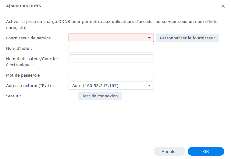 Panneau de configuration du NAS, Section DDNS